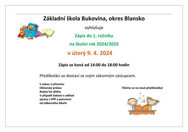 Zápis ZŠ Bukovina