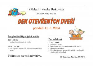 Den otevřených dveří ZŠ Bukovina